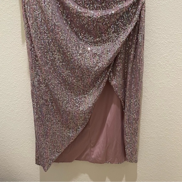 NEW Ienna for Macduggal SEQUINED ONE SHOULDER FAUX WRAP DRESS mauve multicolor - Picture 10 of 15